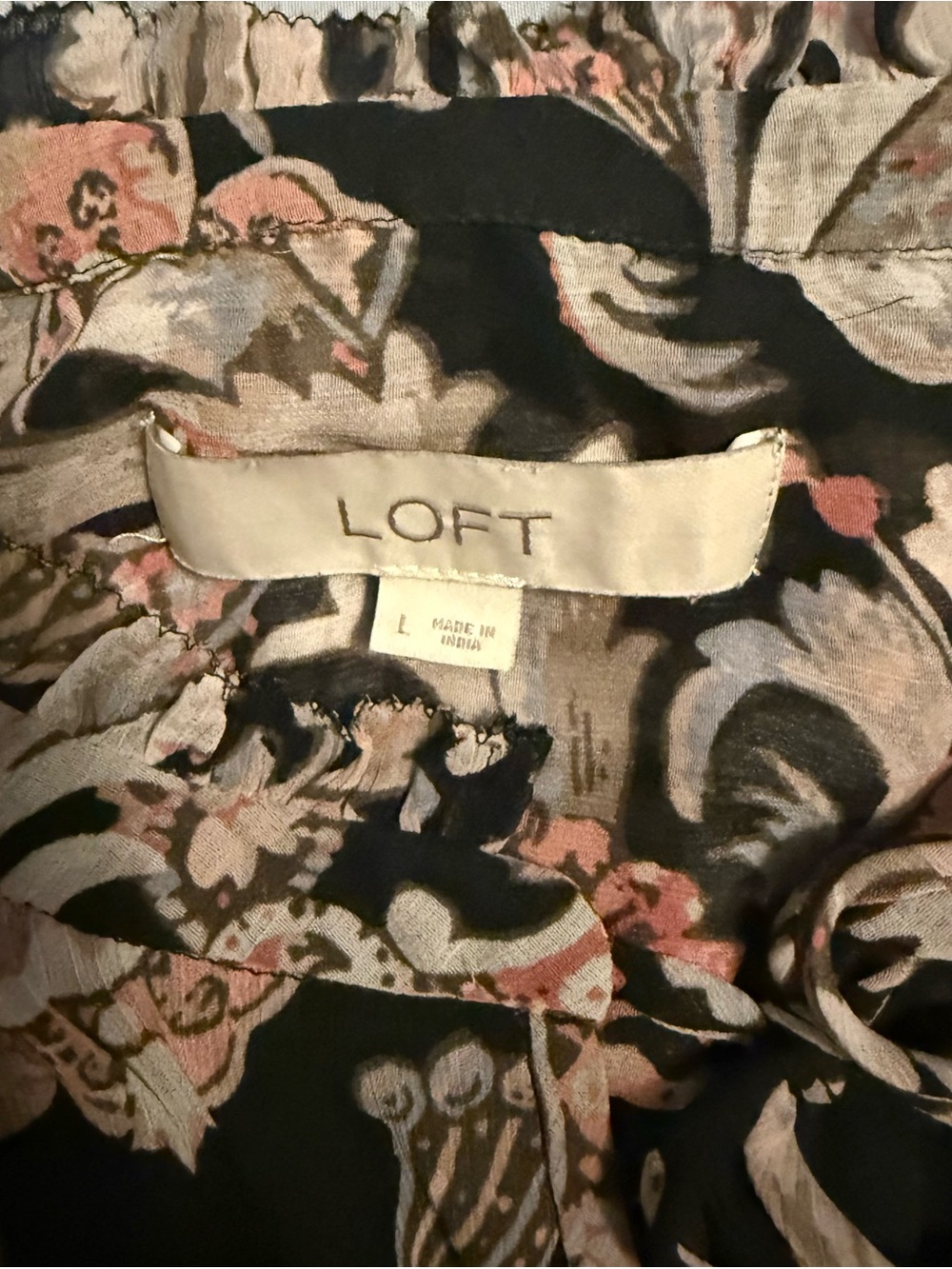 LOFT Black Floral Paisley Pintuck Tie-Neck Mini Dress - Picture 9 of 9